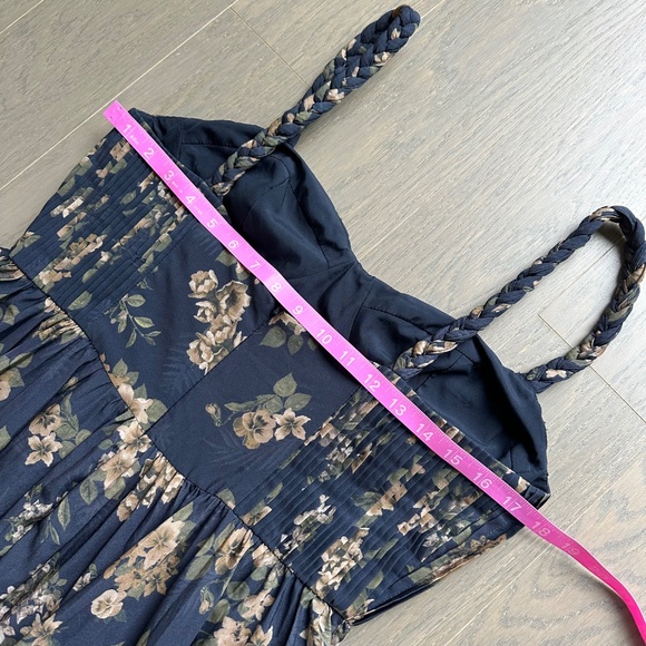 HUTCH Linny Navy Blue Floral Maxi Dress Bustier Gown Braided Strap - Size 8 - Picture 9 of 10